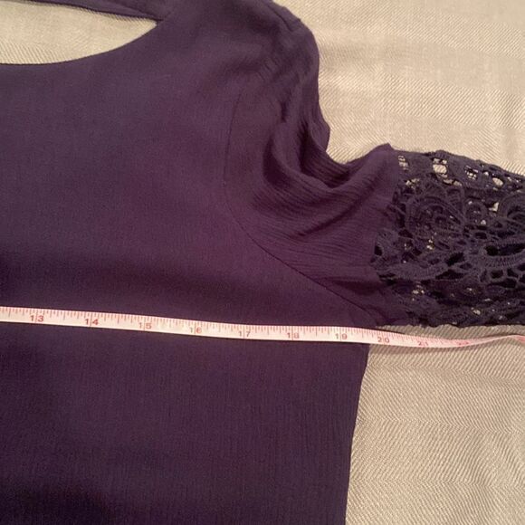 Altar’d State Navy MIDI Dress Crocheted Sleeves Size Large Bell Sleeves - Picture 11 of 13